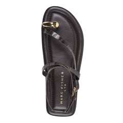 Gynnie Flat Leather Sandal - Dark Brown Leather Embossed Croco / Marc Fisher For Sale