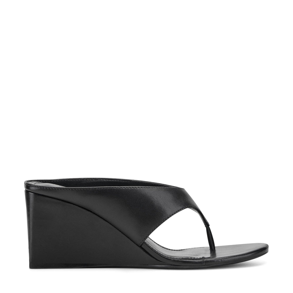 Udena Wedge Thong Sandal - Black Leather / Marc Fisher On Sale