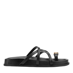 Braidey Strappy Flat Leather Sandal - Black Leather / Marc Fisher Online