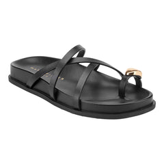 Braidey Strappy Flat Leather Sandal - Black Leather / Marc Fisher Online