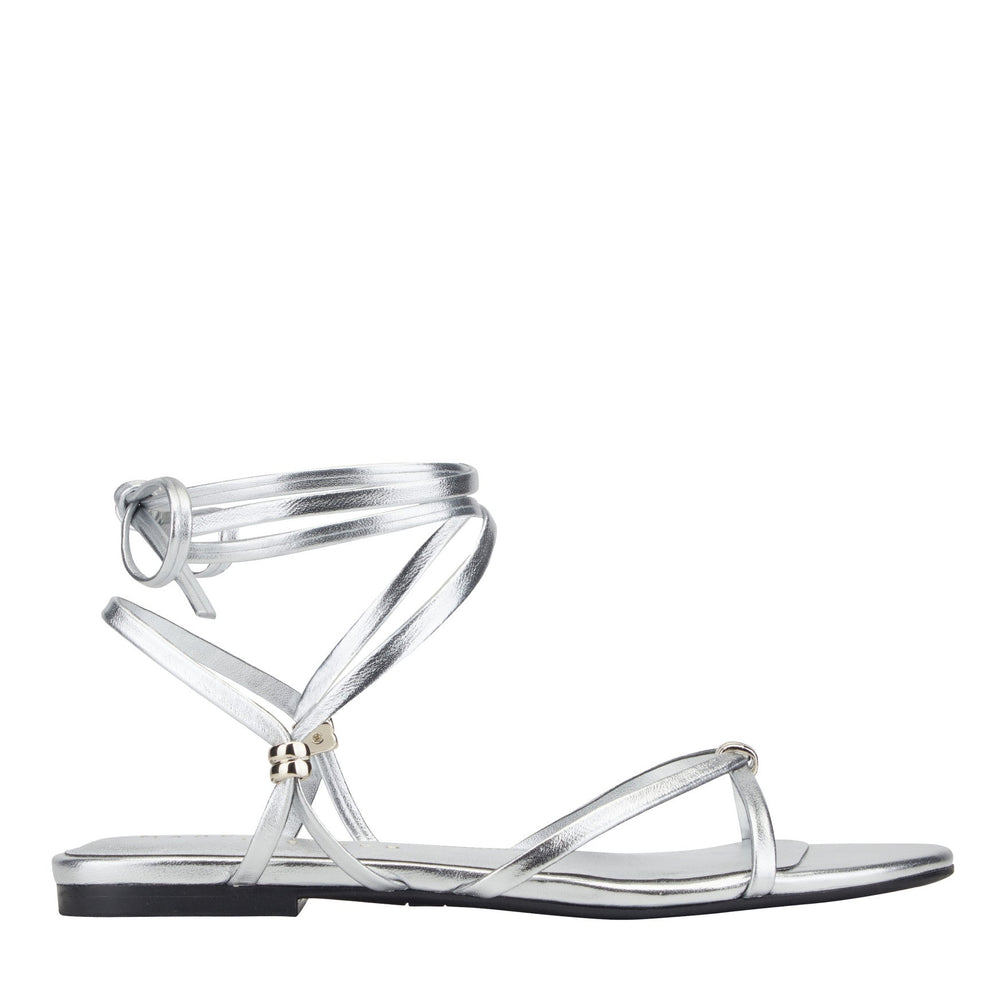 Este Ankle Wrap Leather Sandal - Silver Leather / Marc Fisher Outlet