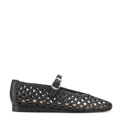 Evonna Woven Leather Mary Jane Ballet Flat - Black Leather / Marc Fisher Outlet