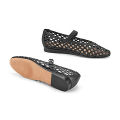 Evonna Woven Leather Mary Jane Ballet Flat - Black Leather / Marc Fisher Outlet