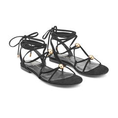 Ellan Ankle Wrap Leather Sandal - Black Suede / Marc Fisher Sale