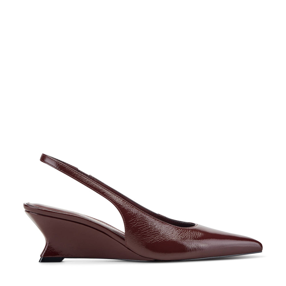 Taten Leather Wedge Slingback Pump - Dark Red Patent Leather / Marc Fisher US