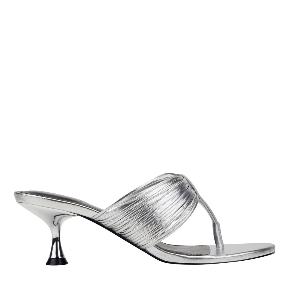 Pamilla Leather Heeled Thong Sandal - Silver Leather / Marc Fisher On Sale