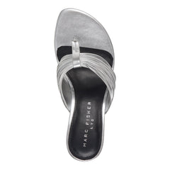 Pamilla Leather Heeled Thong Sandal - Silver Leather / Marc Fisher On Sale
