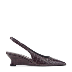 Taten Leather Wedge Slingback Pump - Dark Red Croco Embossed Leather / Marc Fisher On Sale