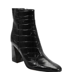 Novella Block Heel Leather Ankle Bootie - Embossed Black Croco Leather / Marc Fisher Sale