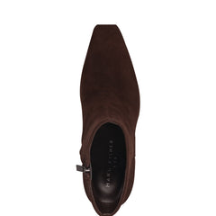 Novella Block Heel Leather Ankle Bootie - Dark Brown Suede / Marc Fisher Discount
