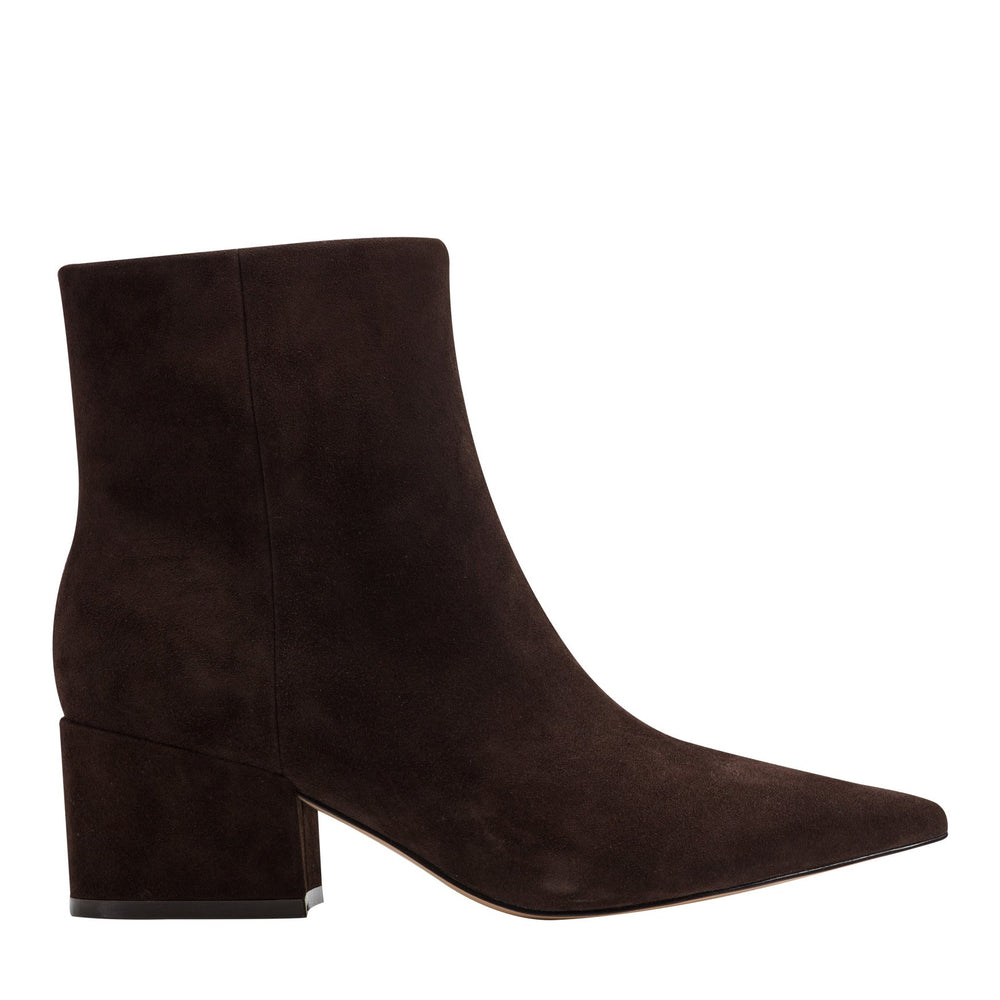 Alfie Block Heel Leather Ankle Bootie - Dark Brown Suede / Marc Fisher Outlet