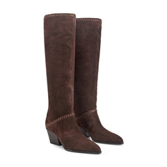 Tayla Block Heel Leather Boot - Dark Brown Suede / Marc Fisher Sale
