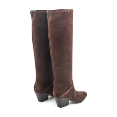 Tayla Block Heel Leather Boot - Dark Brown Suede / Marc Fisher Sale