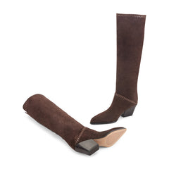 Tayla Block Heel Leather Boot - Dark Brown Suede / Marc Fisher Sale