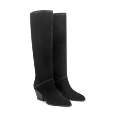 Tayla Block Heel Leather Boot - Black Suede / Marc Fisher Outlet