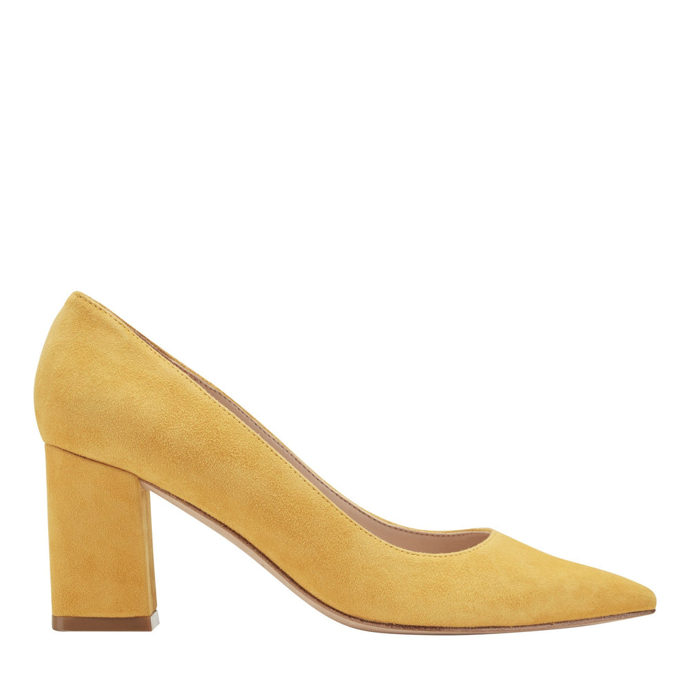 Zala Block Heel Pointy Toe Pump - Yellow Suede / Marc Fisher For Sale