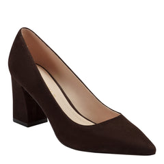 Zala Block Heel Pointy Toe Pump - Dark Brown Suede / Marc Fisher Discount