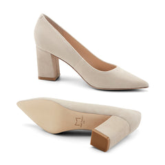Zala Block Heel Pointy Toe Pump - Natural Suede / Marc Fisher Outlet