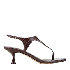 Pelysa Leather Heeled Thong Sandal - Brown Embossed Croco Leather / Marc Fisher On Sale