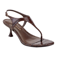 Pelysa Leather Heeled Thong Sandal - Brown Embossed Croco Leather / Marc Fisher On Sale