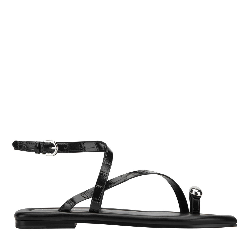 Gynnie Flat Leather Sandal - Black Leather Embossed Croco / Marc Fisher On Sale