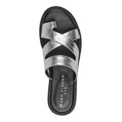 Genella Flat Leather Sandal - Silver Leather / Marc Fisher Online