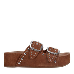 Sayge Studded Suede Footbed Sandal - Brown Suede / Marc Fisher Sale