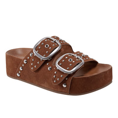 Sayge Studded Suede Footbed Sandal - Brown Suede / Marc Fisher Sale