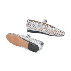 Evonna Woven Leather Mary Jane Ballet Flat - Silver Leather / Marc Fisher Sale