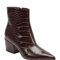 Alfie Block Heel Leather Ankle Bootie - Embossed Croco Dark Brown Leather / Marc Fisher For Sale