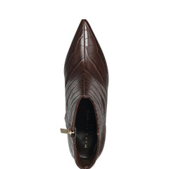 Alfie Block Heel Leather Ankle Bootie - Embossed Croco Dark Brown Leather / Marc Fisher For Sale