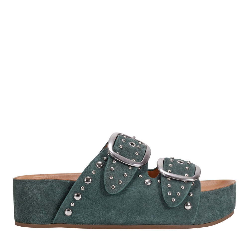 Sayge Studded Suede Footbed Sandal - Green Suede / Marc Fisher Outlet