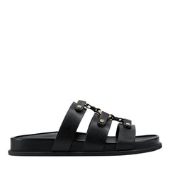 Verity Flat Leather Footbed Sandal - Black Leather / Marc Fisher Discount