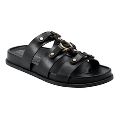Verity Flat Leather Footbed Sandal - Black Leather / Marc Fisher Discount