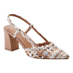 Zunnie Block Heel Woven Leather Slingback Pump - Natural Multi Leather / Marc Fisher For Sale