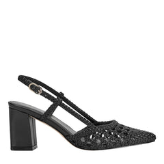 Zunnie Block Heel Woven Leather Slingback Pump - Black Leather / Marc Fisher US