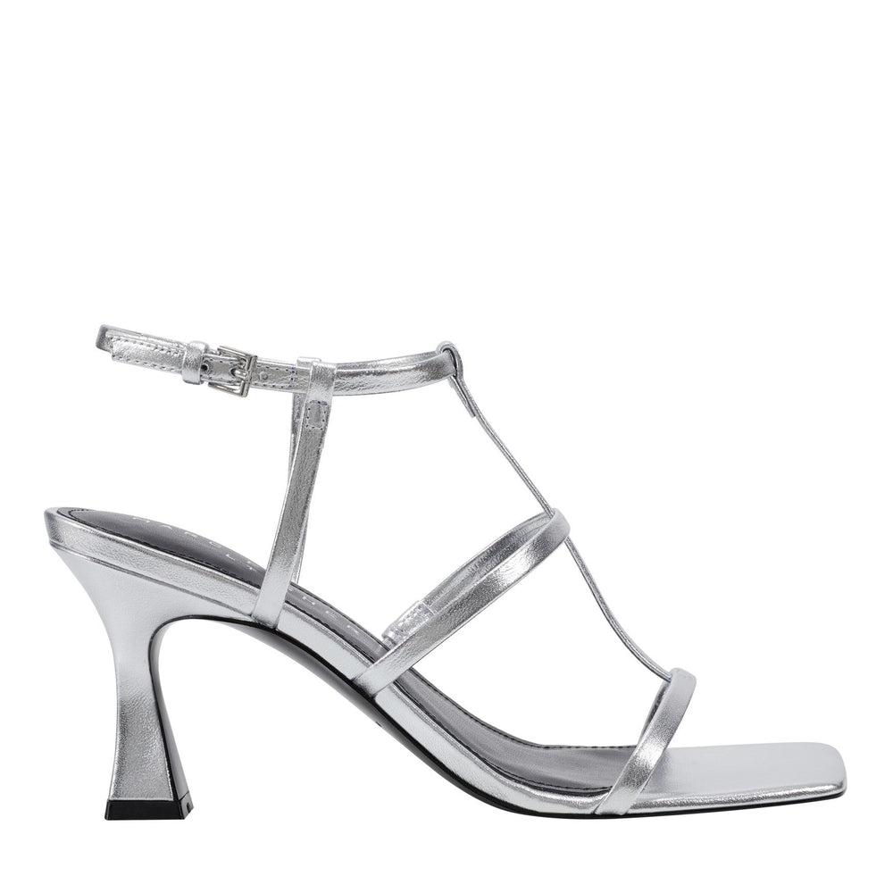 Dennie Strappy Leather Dress Sandal - Silver Leather / Marc Fisher US