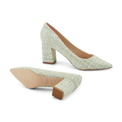 Zala Block Heel Pointy Toe Pump - Green Boucle / Marc Fisher On Sale