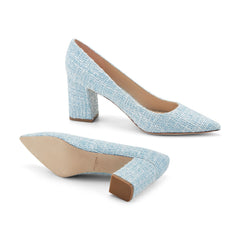 Zala Block Heel Pointy Toe Pump - Blue Boucle / Marc Fisher Discount
