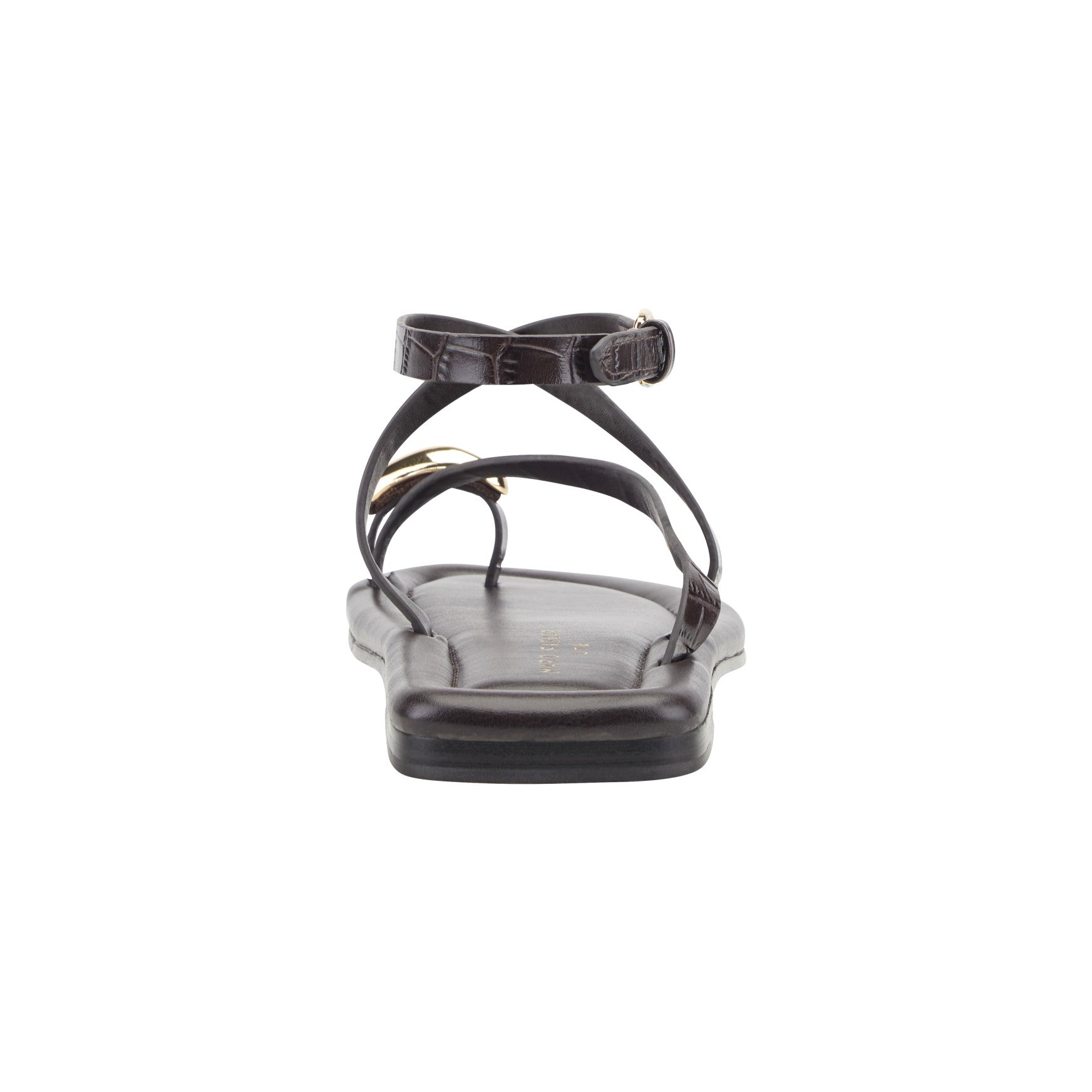 Gynnie Flat Leather Sandal - Dark Brown Leather Embossed Croco / Marc Fisher For Sale