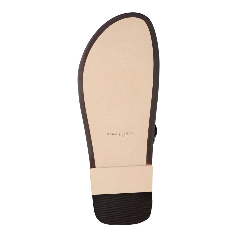 Gynnie Flat Leather Sandal - Dark Brown Leather Embossed Croco / Marc Fisher For Sale