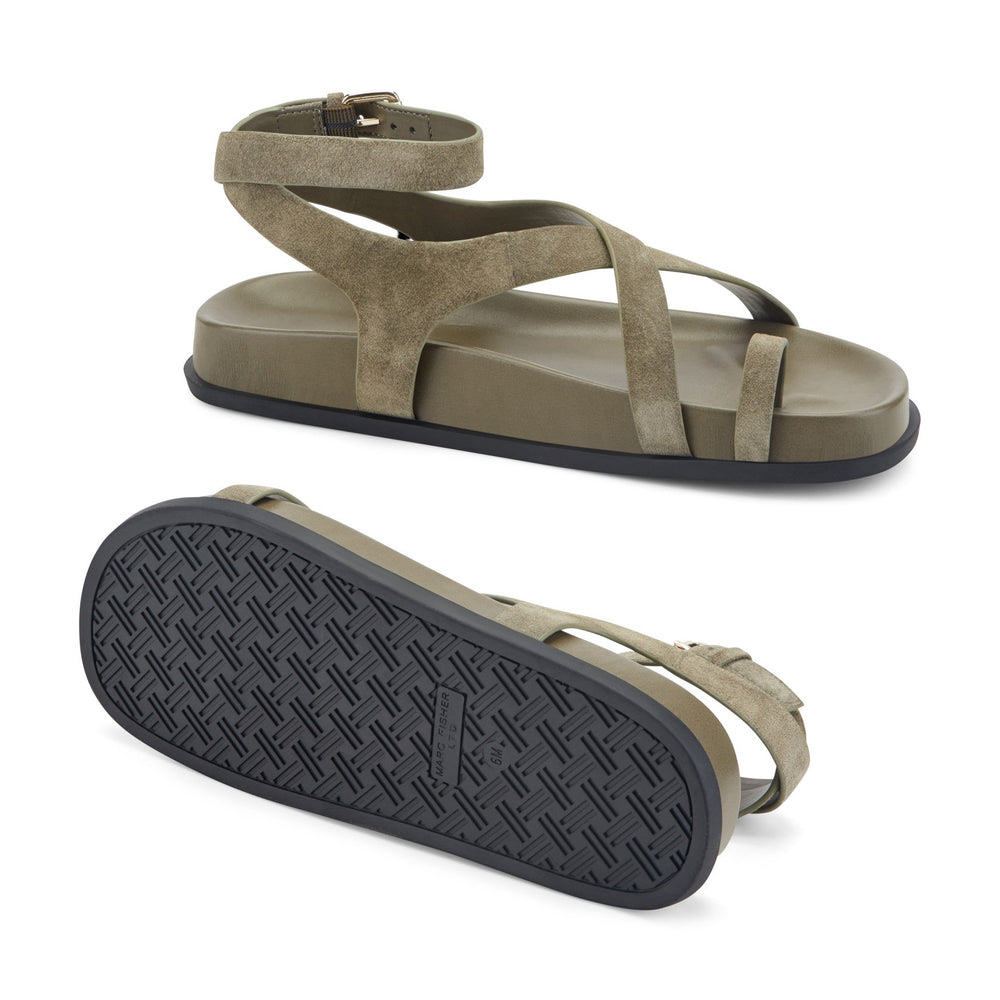 Bevy Footbed Leather Sandal - Green Suede / Marc Fisher For Sale