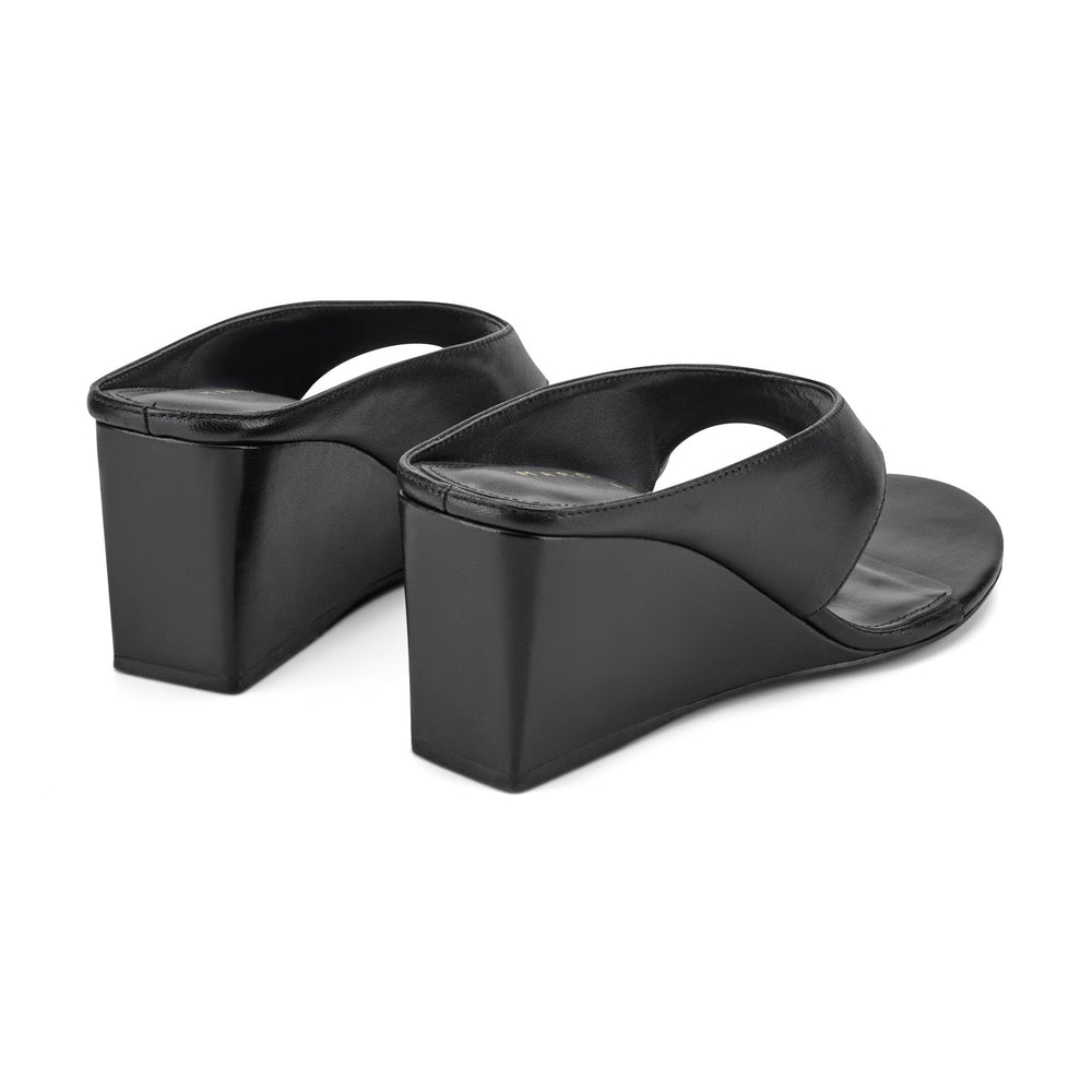 Udena Wedge Thong Sandal - Black Leather / Marc Fisher On Sale