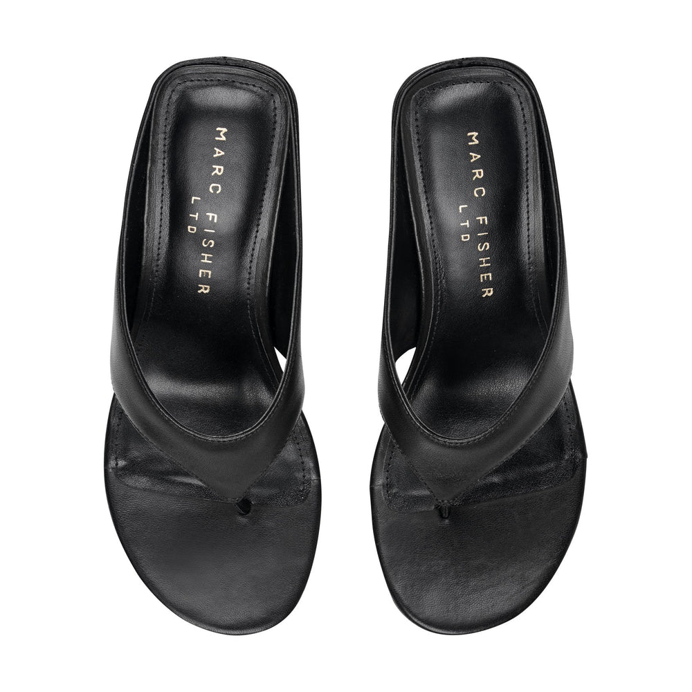 Udena Wedge Thong Sandal - Black Leather / Marc Fisher On Sale