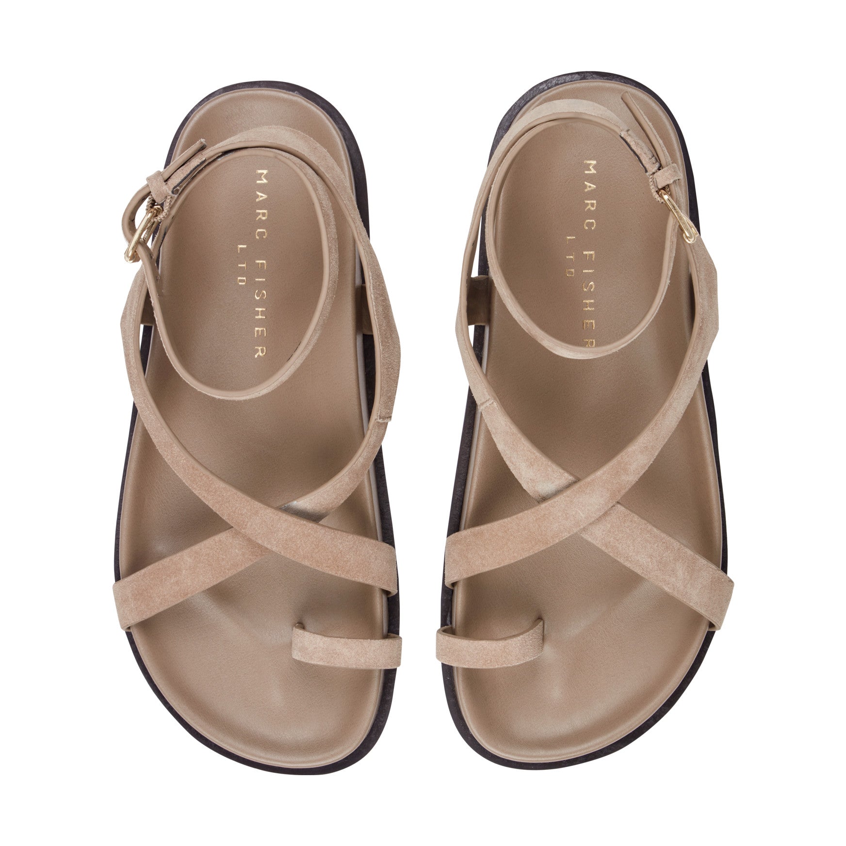 Bevy Footbed Leather Sandal - Taupe Suede / Marc Fisher For Sale