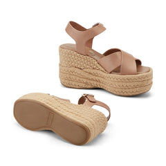 Pasion Espadrille Wedge Sandal - Brown Leather / Marc Fisher Outlet