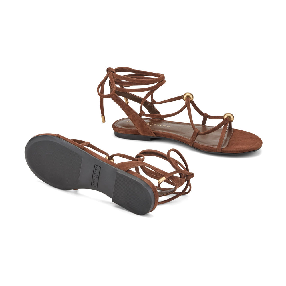 Ellan Ankle Wrap Leather Sandal - Dark Brown Suede / Marc Fisher For Sale