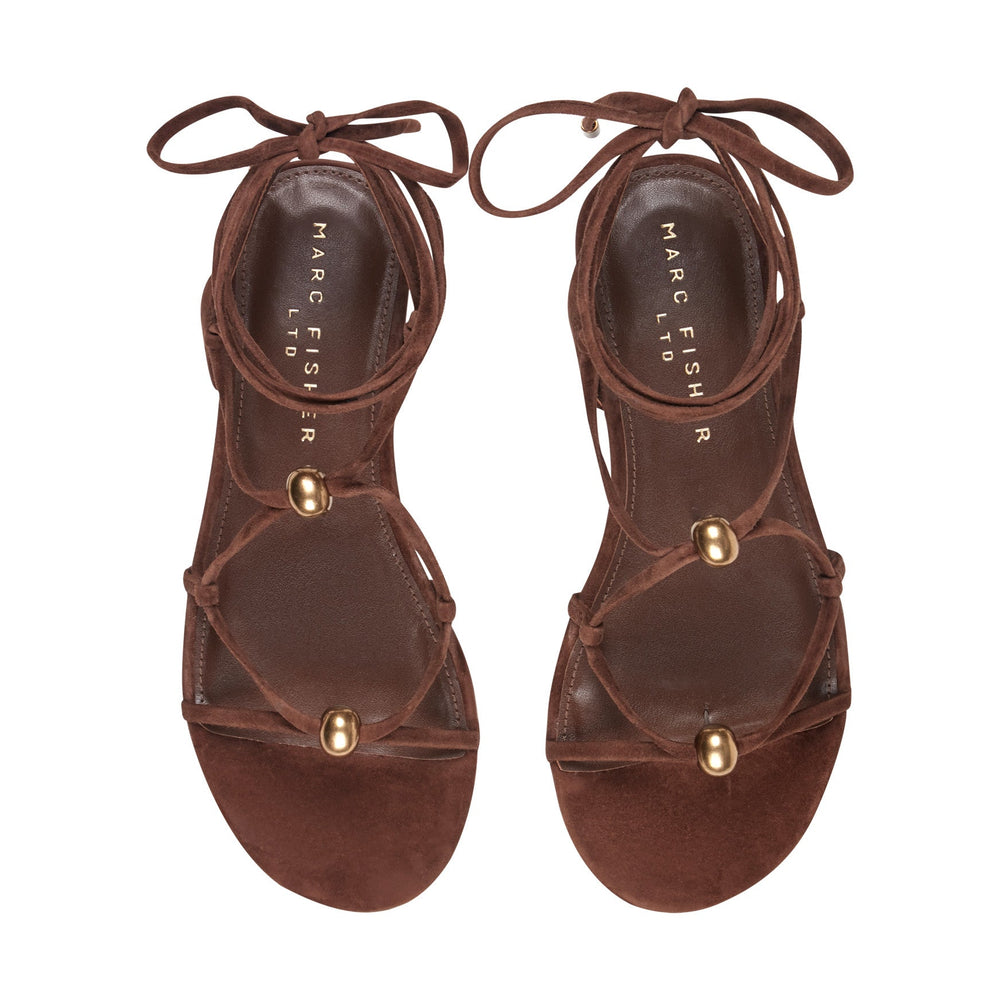 Ellan Ankle Wrap Leather Sandal - Dark Brown Suede / Marc Fisher For Sale