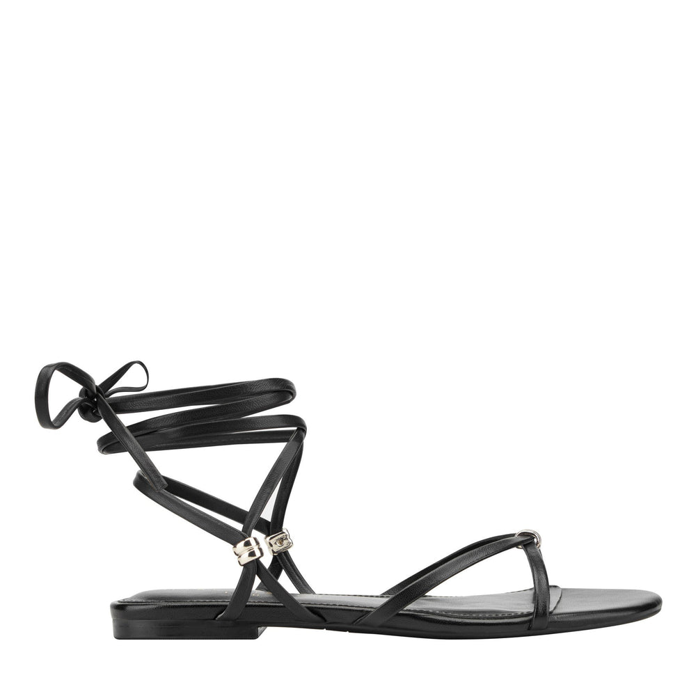 Este Ankle Wrap Leather Sandal - Black Leather / Marc Fisher Sale