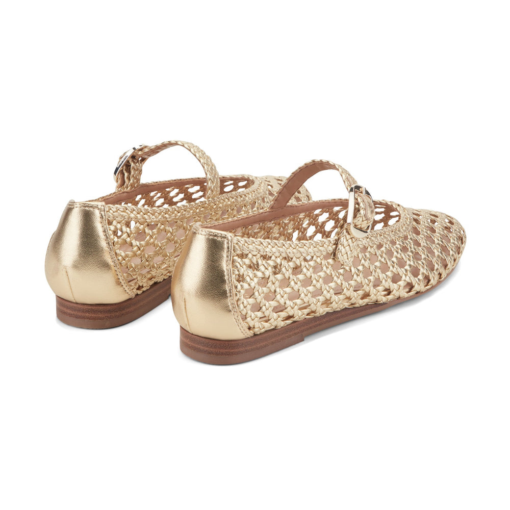 Evonna Woven Leather Mary Jane Ballet Flat - Gold Leather / Marc Fisher US